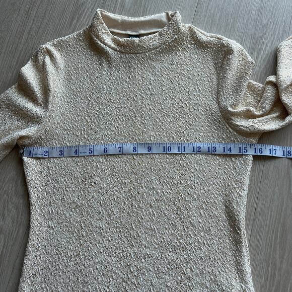 Shein Poeselle Shirt Womens Medium White Gold Glittery Sparkly Long Sleeve - Picture 6 of 14